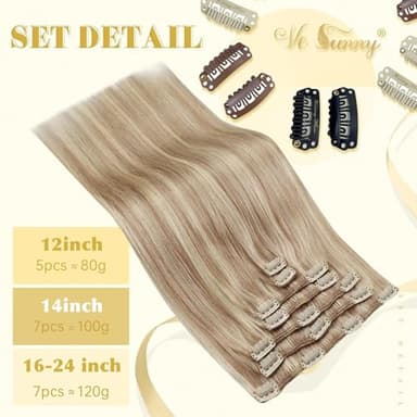 Ve Sunny Clip in Hair Extensions Real Human Hair Highlights Human Hair Clip in Extensions Dark Ash Blonde Highlights Light Blonde Real Hair Extensions Clip in Human Hair Comfortable 7pcs 20inch 120g - Image 3