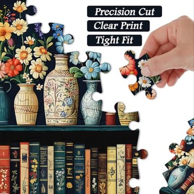 Wildflower Puzzles for Adults 1000 Pieces, PICKFORU Vintage Flower Book Puzzle, Wildflower Pages Jigsaw Puzzle for Book Lover, Floral Art Bookshelf Library Puzzles - Image 5