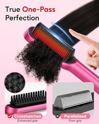 Terviiix Hair Straightening Brush Magenta - Rapid Heat Hair Straightener Brush 450°F in 20S, Ionic Technology, 13 Settings, Dual Voltage, Anti-Scald, for Frizz Control & Daily Styling - Image 4
