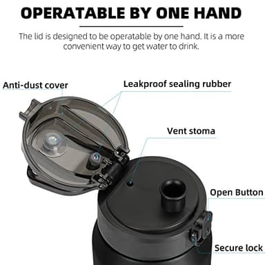 Fanhaw 24 Oz Insulated Stainless Steel Water Bottle with Chug Lid - Leak & Sweat Proof, Anti-Dust | For Kids, Women, Men (Black) - Image 2