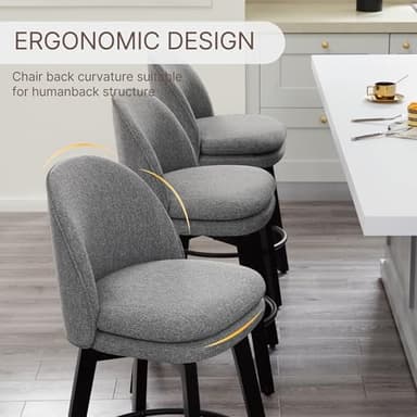 Counter Height Barstools 26 inch Upholstered Swivel Bar Stools with Back and Wood Legs for Kitchen Island,Set of 4,Dark Grey Fabric-Armless - Image 6