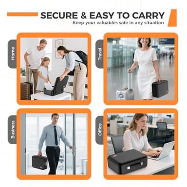 EDMUED Fireproof Document Box with Combination Lock, Fireproof Water Resistant Hard Case Safe Box for Important Documents Certificates Laptop Passports (Black) - Image 7