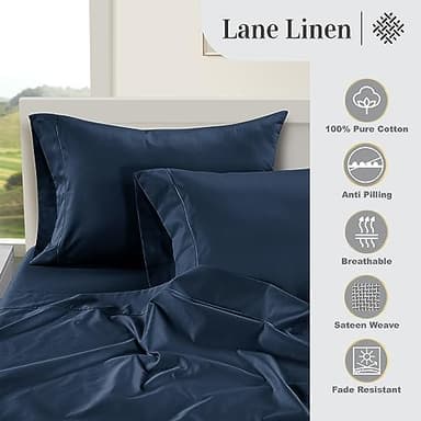LANE LINEN 100% Egyptian Cotton Queen Sheet Set, 16 inch Deep Pocket Fully Elasticized French Reinforced Pocket Seams for Soft, Comfy & Fresh Bed Eco Friendly Cooling Sheets Queen -Estate Blue - Image 5