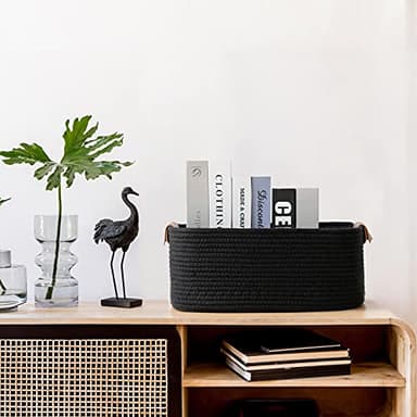 CHICVITA Cotton Rope Woven Easter Basket with Handles for Books, Magazines, Toys - Decorative Rectangle Basket for Baby Nursery, Living Room, Bathroom, Black - Image 7