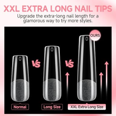 UNA GELLA Nail Tips Square XXL Long: Full Cover Pre-file Square Straignt Gel Nail Tips No C Curve for DIY Press On Nails 216PCS, 12 Sizes Gel Nail Extensions Art Salon - Image 5