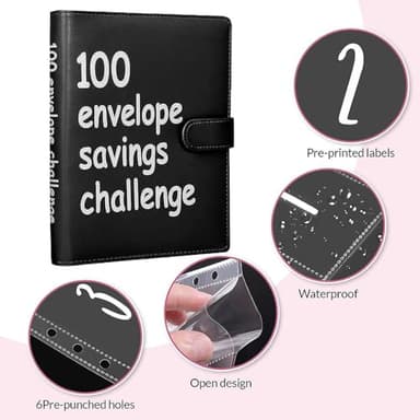 100 Envelopes Money Saving Challenge, 100 Envelope Challenge Binder, Easy and Fun Way to Save $5,050, Savings Challenges Budget Book Binder with Cash Envelopes for Office,Home,School (Black) - Image 3