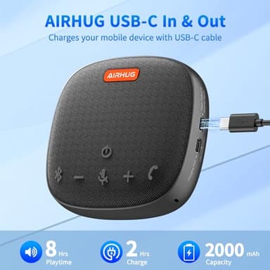 AIRHUG Conference Speaker and Microphone, Bluetooth Speakerphone with 360° Voice Pickup, Advanced Noise Reduction, USB-C Plug & Play, Compatible with Zoom and MS Team - Image 8