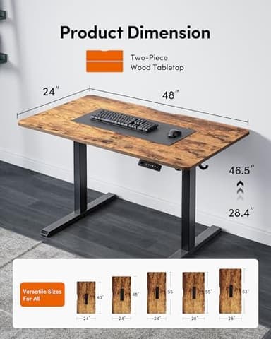 FEZIBO Electric Standing Desk, 48 x 24 Inches Height Adjustable Stand up Desk, Sit Stand Home Office Desk, Computer Desk, Rustic Brown - Image 4