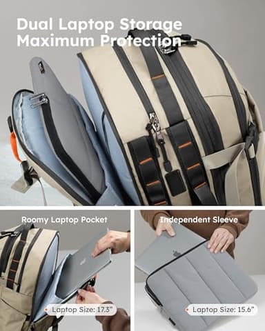 Tolaccea Carry on Travel Backpack, TSA Friendly Flight Approved Laptop Backpack Duffle Bag for Men Women with Dual Laptop Storage for 17.3", USB Charging Port, Business Rucksack 40L-50L Expandable - Image 3