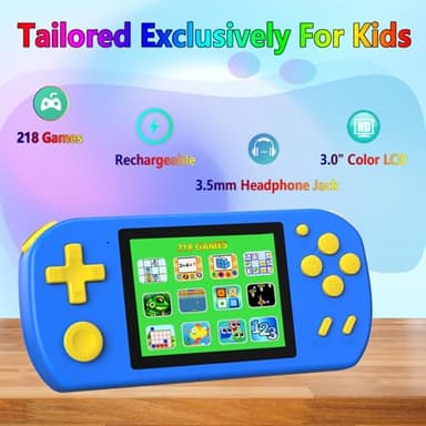 TEBIYOU Handheld Games for Kids Built-in 218 Video Games, Portable Kids Travel Toys for Ages 4-13 with Rechargeable Battery 3.0" HD Screen, Mini Gaming Player Birthday Gifts for Boys Girls (Blue) - Image 2