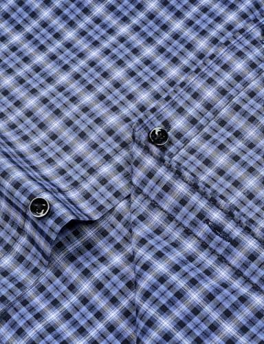 JEMITOP Men's Transitional Weather Long Sleeve Slim Fit Button Down Shirts Business Casual Button up Plaid Dress Shirt Dark Blue Gingham M - Image 4