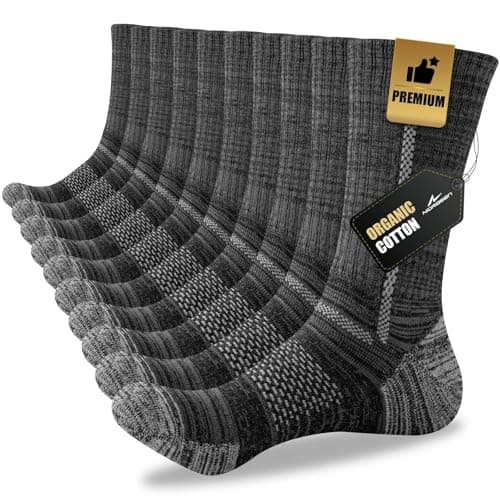 Niorasen Men's Cotton Crew Work Socks, 5 Pairs Cushioned Boot Socks, Moisture Wicking Athletic Socks for Hiking Sports Running 10-13 (Black) - Image 1