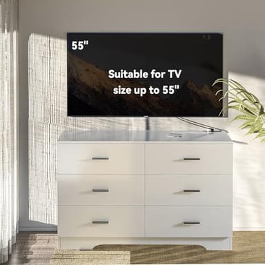 FJTJBSI Dresser with Power Outlets Wooden 6 Drawer Dresser with USB and Type C Port Chest of Drawers for Bedroom Tall White Storage Organizer for Living Room Hallway Closet - Image 7
