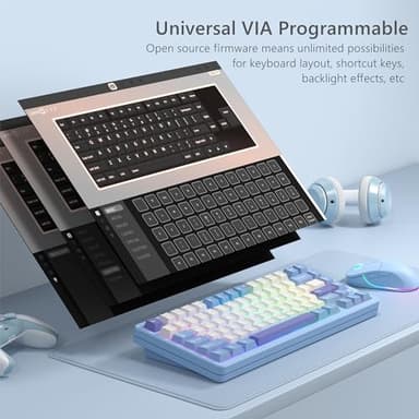Womier SK75 75% Keyboard with Full Aluminum Wireless Mechanical Gaming Keyboard, VIA Custom Pre-lubed POM Switches RGB Creamy Gaming Key Board, 3-Modes Gasket Hot Swappable, Blue - Image 3