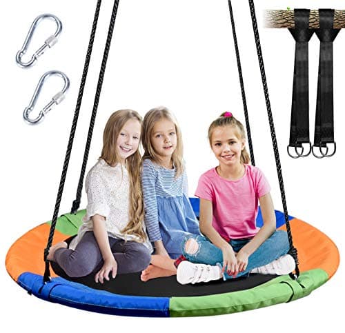 40 Inch Saucer Tree Swing for Kids, Outdoor Round Swing with Hanging Straps & Adjustable Ropes, Easy Assembly - Image 1