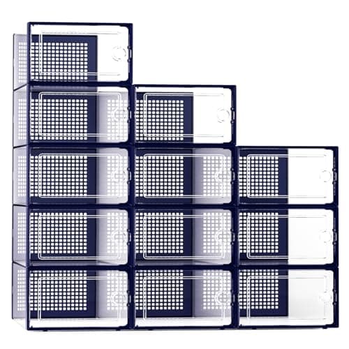 Kuject X-Large Shoe Storage Boxes Organizers Clear Plastic Stackable 12 Pack, Shoe Rack & Holder Substitute, Sneaker Containers, Toy Storage Organizer Bins for Entryway, Closet, Under Bed, Blue - Image 1