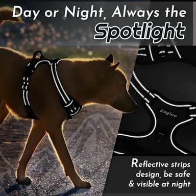 Eagloo Dog Harness for Large Dogs, No Pull Service Vest with Reflective Strips and Control Handle, Adjustable and Comfortable for Walking, No Choke Pet Harness with 2 Metal Rings, Black, L - Image 7