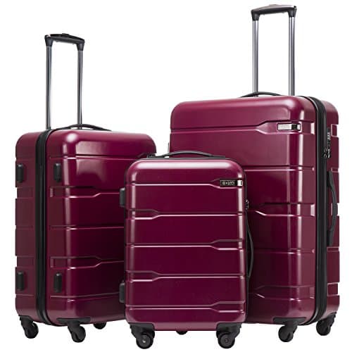 Coolife Luggage Expandable 3 Piece Sets PC+ABS Spinner Suitcase 20 inch 24 inch 28 inch (wine red., 3 piece set) - Image 1