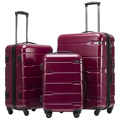 Coolife Luggage Expandable 3 Piece Sets PC+ABS Spinner Suitcase 20 inch 24 inch 28 inch (wine red., 3 piece set) - Image 1