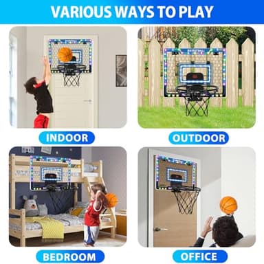 AOKESI Mini Basketball Hoop Indoor with Scorer and Batteries|Inside Basketball Hoop Over The Door with Colorful LED Lighting|Toy Basketball Gifts for Boys Girls Teens Adults, Blue - Image 7