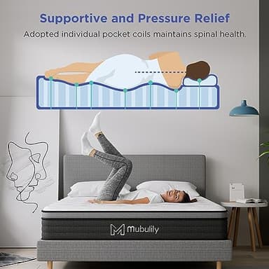 Mubulily Queen Mattress,10 Inch Hybrid Mattress in a Box with Gel Memory Foam Mattress,Individually Wrapped Pocket Coils Innerspring Mattress,Pressure Relief,Back Pain Relief,CertiPUR-US. - Image 6