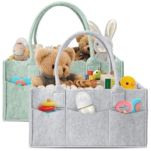 HIPHOP PANDA 2-Pack Diaper Caddy Organizer - Nursery Storage Bin & Car Organizer for Diapers, Wipes, and Baby Essentials - Dual-Color Solid Set (Grey/Green), Large Size - Image 1