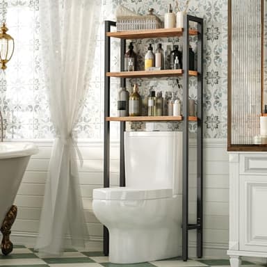 HOOBRO Over-The-Toilet Storage, 3-Tier Bathroom Organizer Over Toilet, Wooden Bathroom Shelves, Space Saver, Freestanding Storage Shelf, Easy to Assemble, Rustic Brown and Black BF41TS01 - Image 4