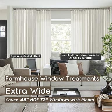Cream Linen Pinch Pleated Blackout Curtains 84 Inch Long for Bedroom - Farmhouse Style Black Out Living Room Drapes 84 Inch Length 2 Panels Set - Image 5