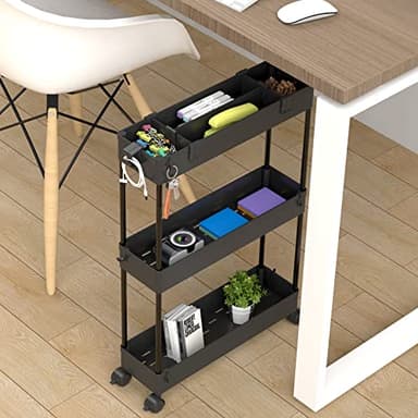 SPACELEAD Slim Storage Cart 3 Tier,Bathroom Organizer Rolling Utility,Mobile Shelving Unit Slide Out for Office, Kitchen, Laundry Room & Narrow Places,Black - Image 3