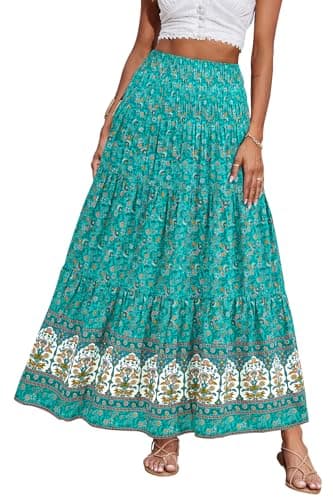 CFLONGE Summer Maxi Skirts for Women 2025 Fashion Boho Long Skirt Trendy Floral High Waist A Line Beach Skirt Vacation Outfit(Floral Green Yellow,Medium) - Image 1