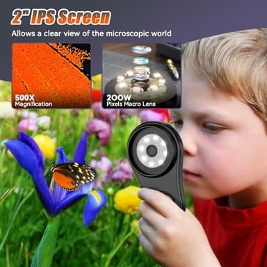 Handheld Digital Microscope Portable Microscope USB for Kids 2.0 inch IPS Color Screen,200w Pixel,500x Magnification,Built-in 8LED Lights Compatible with Windows,Mac OS(Black) - Image 4