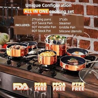 Deluxe DUXANO 14PC Healthy Pots and Pan With 9H Anti-scratch Coating, 2-Layer Non-Stick Ceramic&PFAS Free, Sensitively&Evenly Induction Cooking, Enhanced Flavor with Infrared Cookware, Dishwasher Safe - Image 3