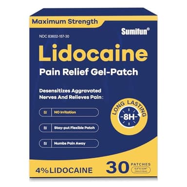 Sumifun 4% Lidocaine Pain Relief Patches 30 Count Maximum Strength Numbing Gel Patch for Back Knee Neck Joint Ache Muscle Soreness Topical Analgesic FSA or HSA Eligible - Image 1