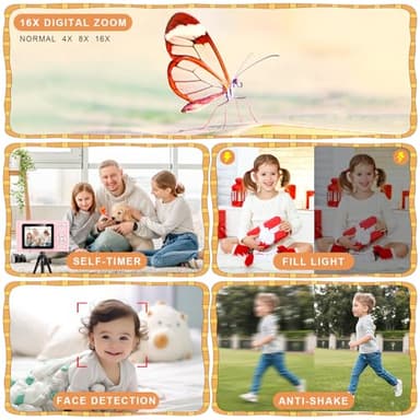 Digital Camera, Camera for Kids, UHD 4K 48MP Point and Shoot Digital Cameras with 64GB SD Card and 16X Digital Zoom Anti Shake, Compact Portable Small Gift for Boys Girls Students, Cherry Pink - Image 3