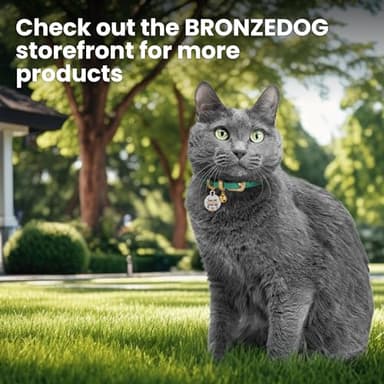 BRONZEDOG Leather Cat Collar with Removable Bells Non Breakaway Kitten QR Tag for Girl Boy (7" - 9" for Cats, Green & Gold) - Image 6