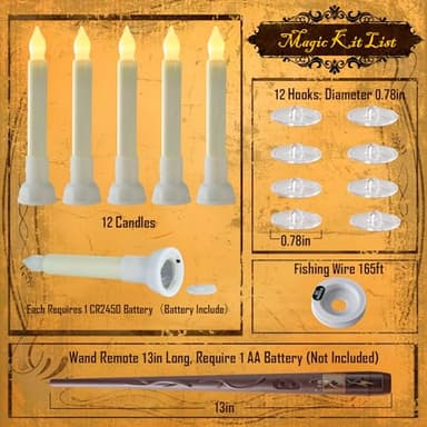 Homemory 12 Pcs Hanging Floating Candles with Wand Remote (Battery Include), Magic Deco Candles, Flameless Taper Candles Can be Used as Window Candles for Halloween Party Decor, Warm White - Image 8