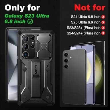 TONGATE for Samsung Galaxy S23 Ultra Case, [Built-in Slide Camera Cover & Screen Protector] [2 Front Frame] Military Grade Shockproof S23 Ultra Phone Case with Kickstand & Belt-Clip 6.8", Black - Image 2
