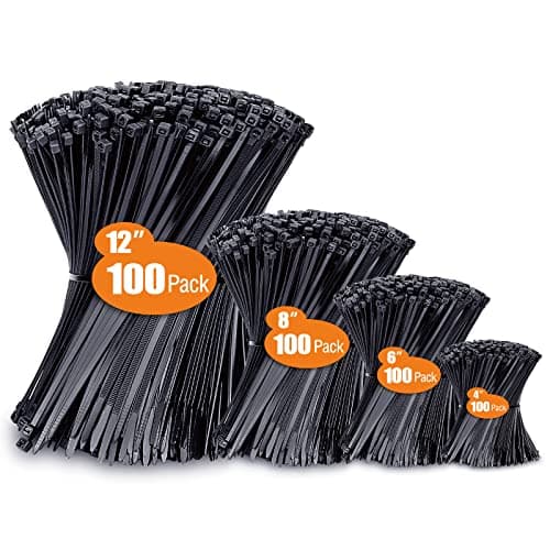 Zip Ties Assorted Sizes(4”+6”+8”+12”), 400 Pack, Black Cable Ties, UV Resistant Wire Ties by ANOSON - Image 1