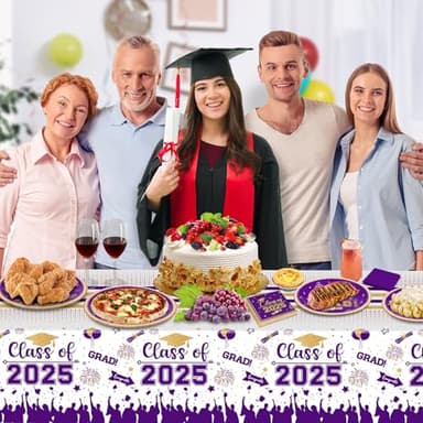 Graduation Plates and Napkins 2025 Graduation Party Supplies, Class of 2025 Congrats Grad Disposable Paper Plates Cocktail Napkins Set for Purple Gold 2025 Graduations Party Decorations Sets, Serve 50 - Image 6