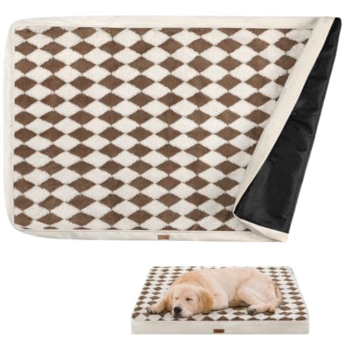Tivray Dog Bed Cover, Washable Replacement Large Dog Bed Sheet with 3-Sided Continuous Zipper, Waterproof Liner, Soft Plush, Pet Mattress Fluffy Protector, 36x27x3 inch - L, Cover Only Khaki - Image 1