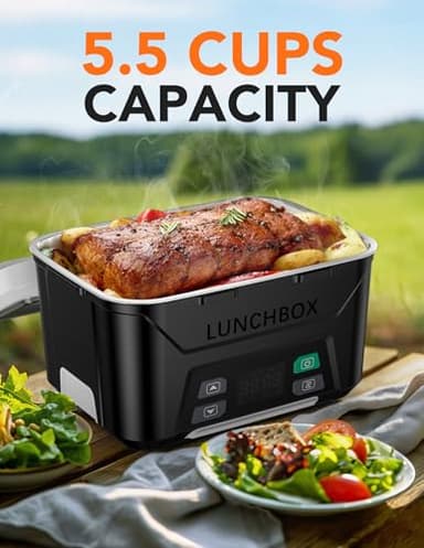 EAST OAK Cordless Electric Lunch Box for Adults, Heated Lunch Box Battery Powered with Automatic Heating, 5.5 Cups Portable Food Warmer with Removable Tray Divider - Image 4