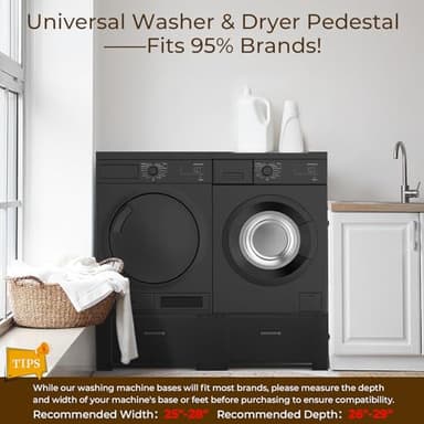 SKM 2 Pack Laundry Pedestals with Drawer - 28" Washer and Dryer Stand, Steel Washing Machine Raiser for Elevation, 14.3 Inches Height, Black - Image 2