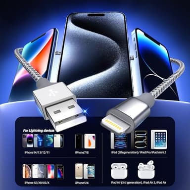 iPhone Charger 3pack 10FT Apple MFi Certified Long Lightning Cable Fast Charging High Speed Data Sync USB Cable Compatible iPhone 14 13/12/11 Pro Max/XS MAX/XR/XS/X/8/7/Plus/6S (Grey White) - Image 5