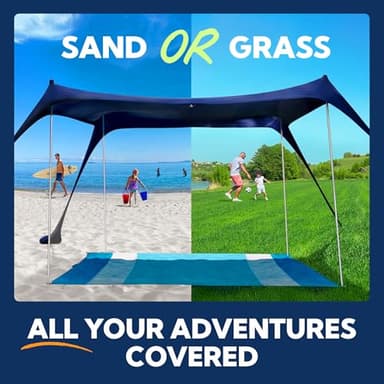 SUN NINJA Beach Tent Sun Shelter UPF50+ - Easy Pop Up Beach Canopy - Outdoor Shade for Camping Trips, Fishing, Backyard Fun Picnics - Sand Shovel, Ground Pegs & Stability Poles - Image 6