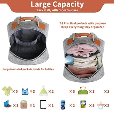 BILLITON MASHI Diaper Bag Backpack, Large Baby Nappy Bags with Portable Changing Pad for Boys and GirlsMultifunction Travel Baby Bag for Moms Dads, Shower Gifts Waterproof and Stylish，Grey - Image 5