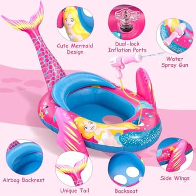 Mermaid Kids Pool Floats with Water Gun, Toddler Inflatable Pool Toys for Kids 3-8 Years Old, Summer Outdoor Water, Beach, Swimming Pool Toy Gifts for Girls and Kid - Image 3
