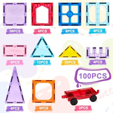 Palano Magnetic Tiles,100PCS Star Magnetic Building Blocks Toy for Ages 3 4 5 6 7 8 9,Magnetic Tiles for Toddlers Gifts,Montessori Toys,STEM Toys Christmas Toy Gift for Kids Boys and Girls - Image 2