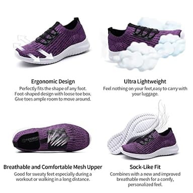 TIOSEBON Women's Lightweight Casual Walking Athletic Shoes Breathable Running Slip-On Sneakers for Jogging Workout Soft Shoes Wide US 6.5 Purple - Image 2