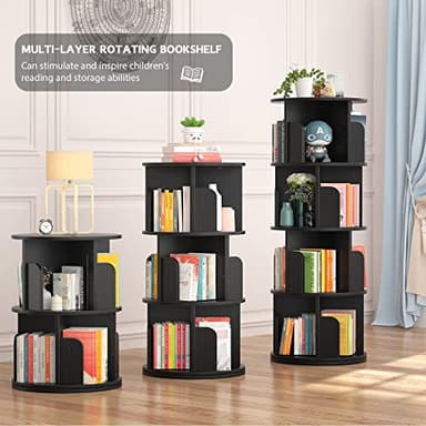 Aheaplus Rotating Bookshelf, 360 Revolving Bookshelf Tower for Small Space, 4 Tier Floor Standing Bookcase Storage Rack, Wood Narrow Book Shelf Organizer for Bedroom, Living Room, Study Room, Black - Image 5