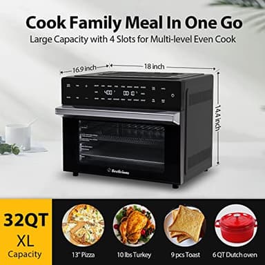 32QT Extra Large Air Fryer, 19-In-1 Air Fryer Toaster Oven Combo with Rotisserie and Dehydrator, Digital Convection Oven Countertop Airfryer Fit 13" Pizza, 6 Accessories, 1800w, Black - Image 2